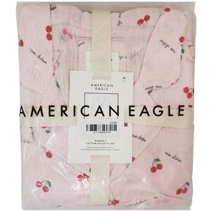 AMERICAN EAGLE Pajama Set Women Long Sleeve Shirt & Shorts Cotton Gauze NWT